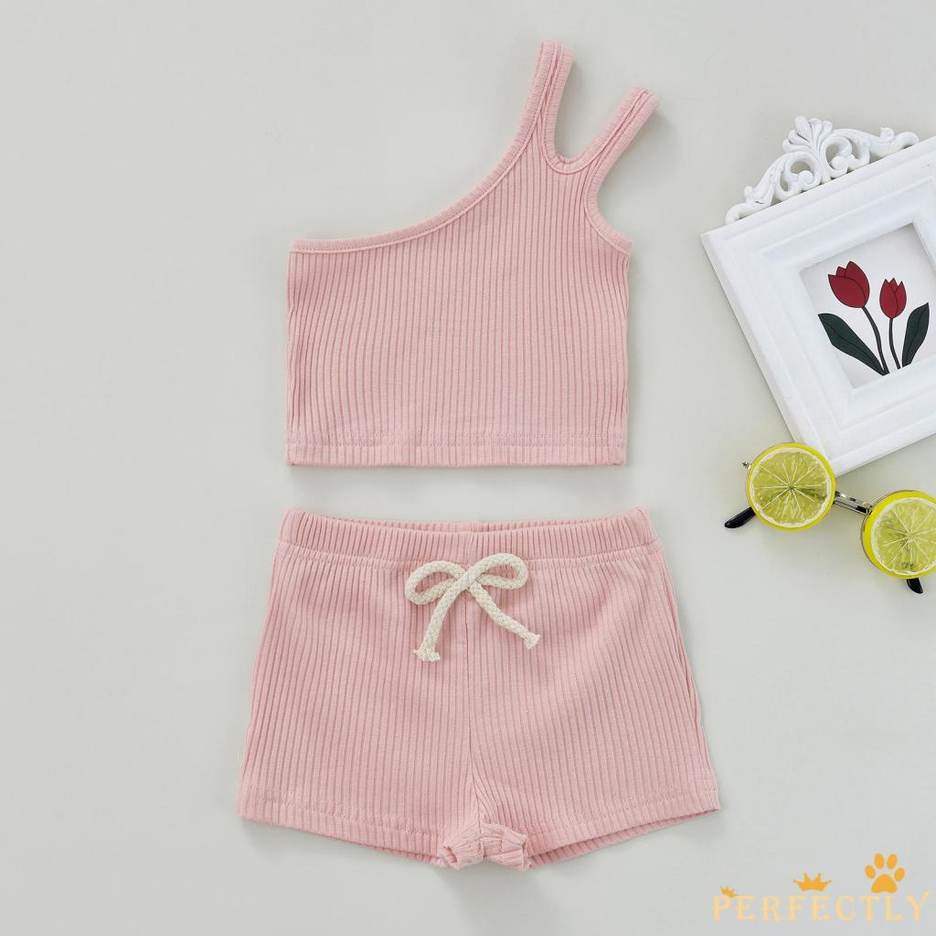 Set Đồ  Món Áo Không Tay Màu Nhuộm/Quần Short Màu Trơn Cho Bé Gái