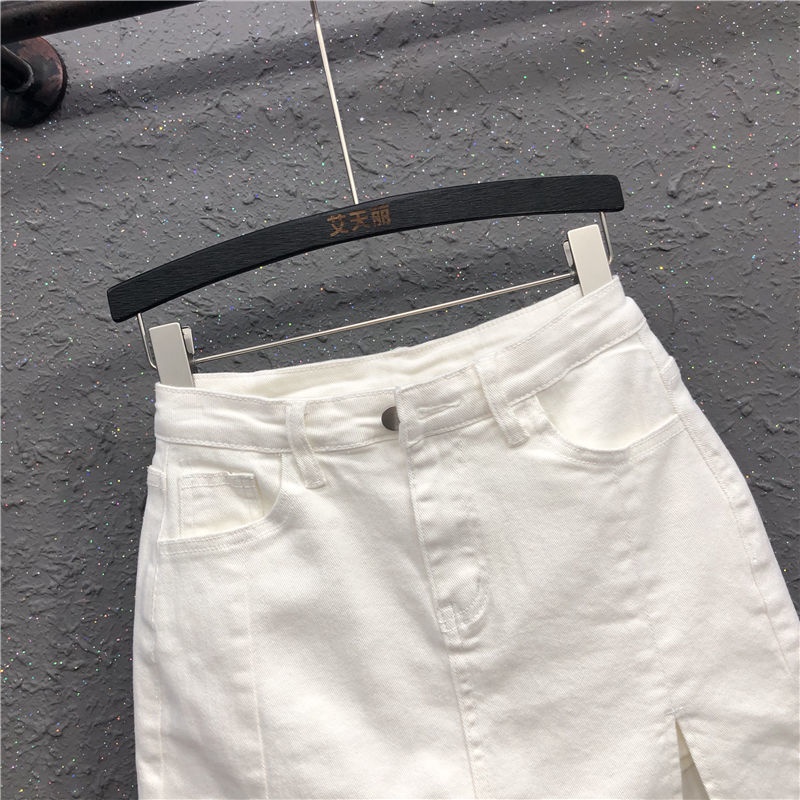 Jiashucheng Chân Váy Jean Ngắn Xẻ Tà Lưng Cao Thời Trang Xuân Hè 2023 Cho Nữ