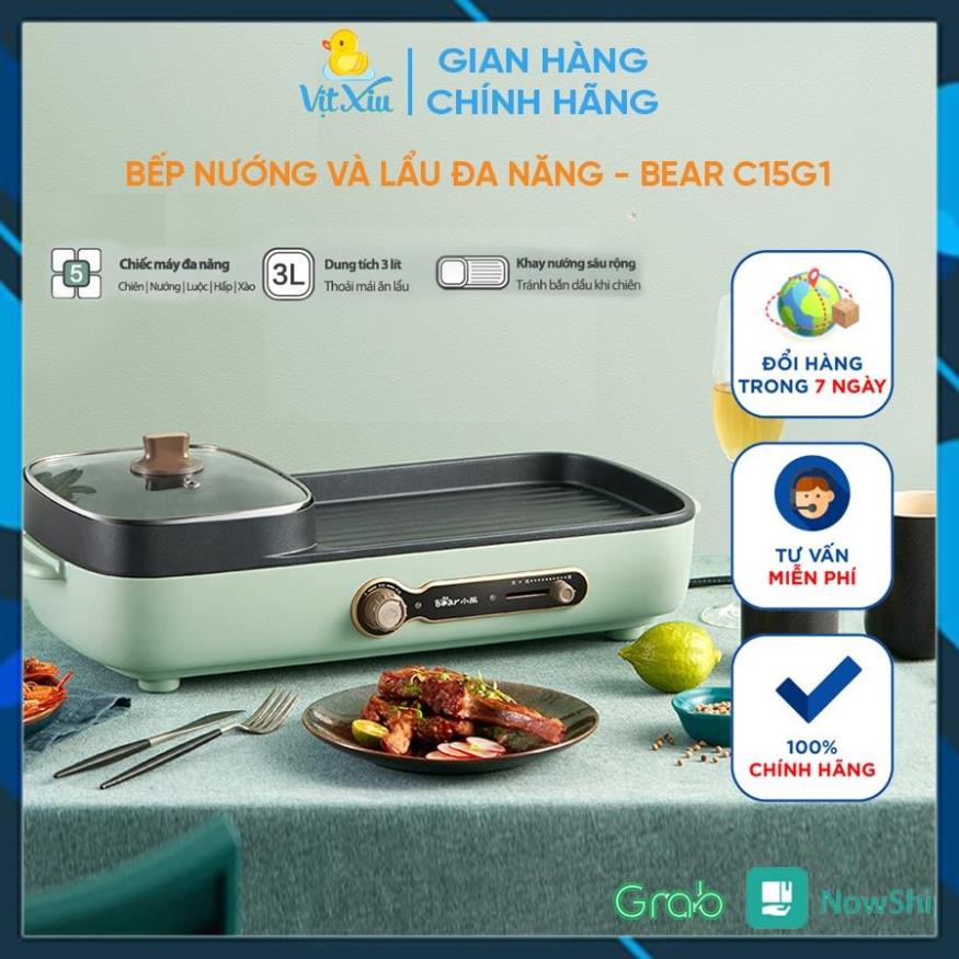 Bếp Lẩu Nướng Điện 2 Ngăn Đa Năng 2in1 Bear DKL-C15G1 3L - BH 18 Tháng- Lỗi 1 đổi 1 trong 30 ngày