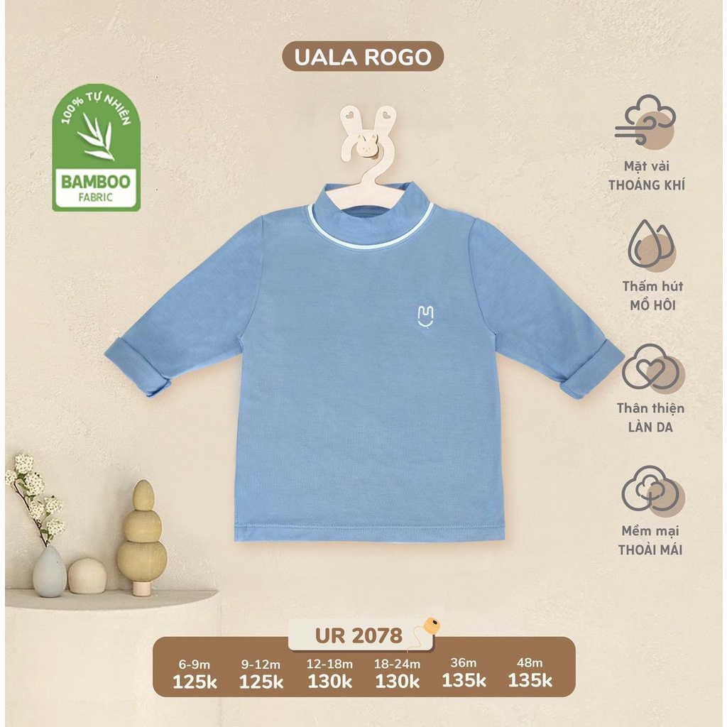 Áo Uala Rogo giữ nhiệt Bamboo cao cấp mềm mịn thấm hút tốt dài tay cổ 3 phân in ngôi sao cho bé trai bé gái 2010 2078