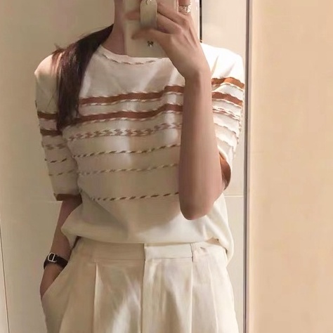 Áo Len Ngắn Tay Cổ Tròn Thiết Kế Mới Thời Trang