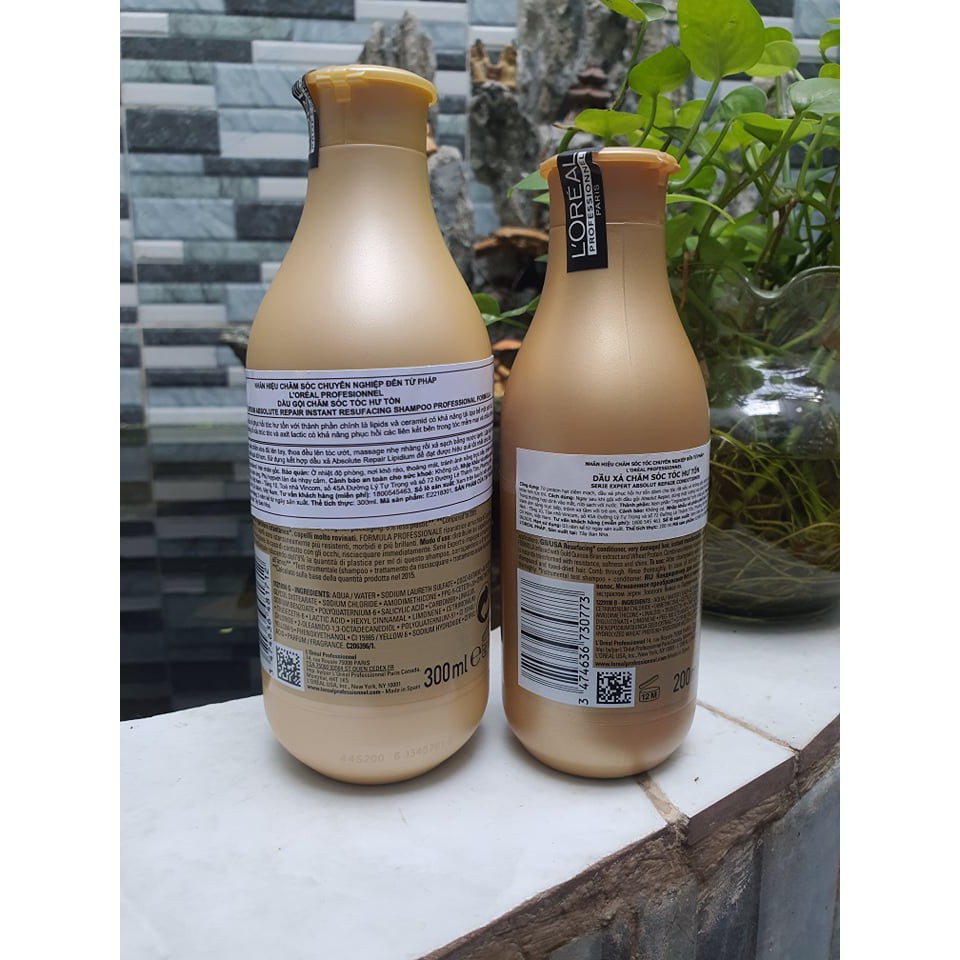 Dầu xả tóc phục hồi tóc hư tổn L'oreal Gold Quinoa + Protein Absolut Repair diêm mạch vàng 200ml