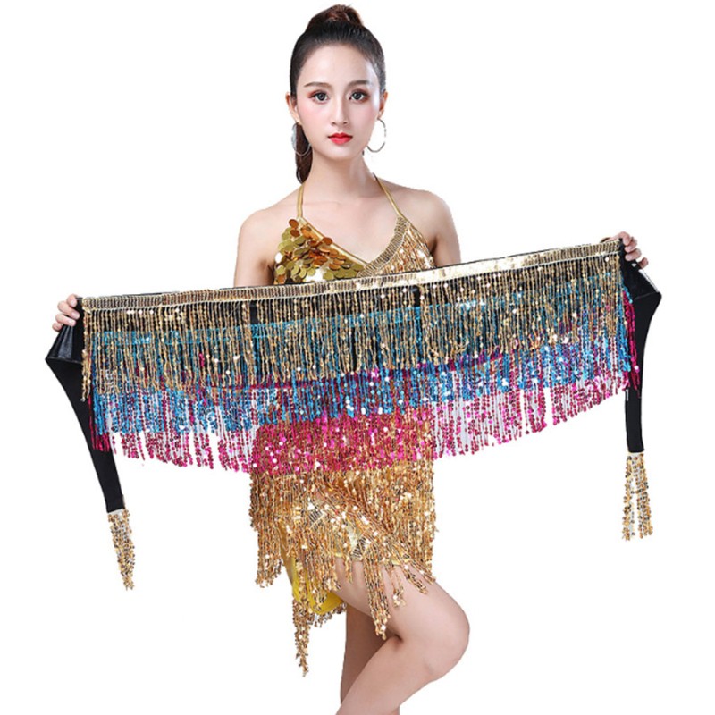 Chân váy ngắn tua rua lấp lánh chuyên dùng cho vũ công múa bụng