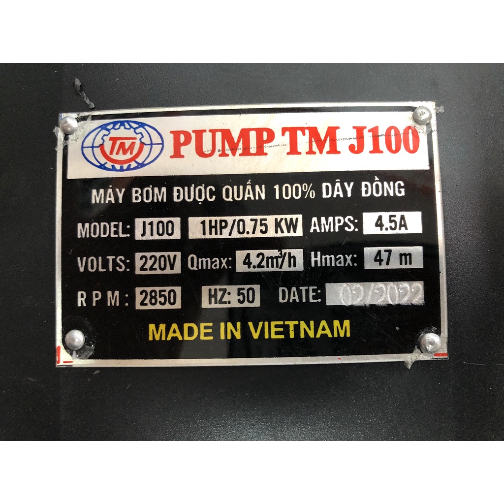 Máy bơm nước TM Z100 | máy bơm 750W , mô tơ dây đồng,máy làm bằng gang không rung lắc, máy bơm gia đình