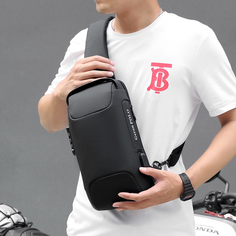 Túi đeo chéo nam cao cấp da PU cao cấp chống nước chống trộm có cổng USB, phong cách thể thao thời trang Hàn Quốc