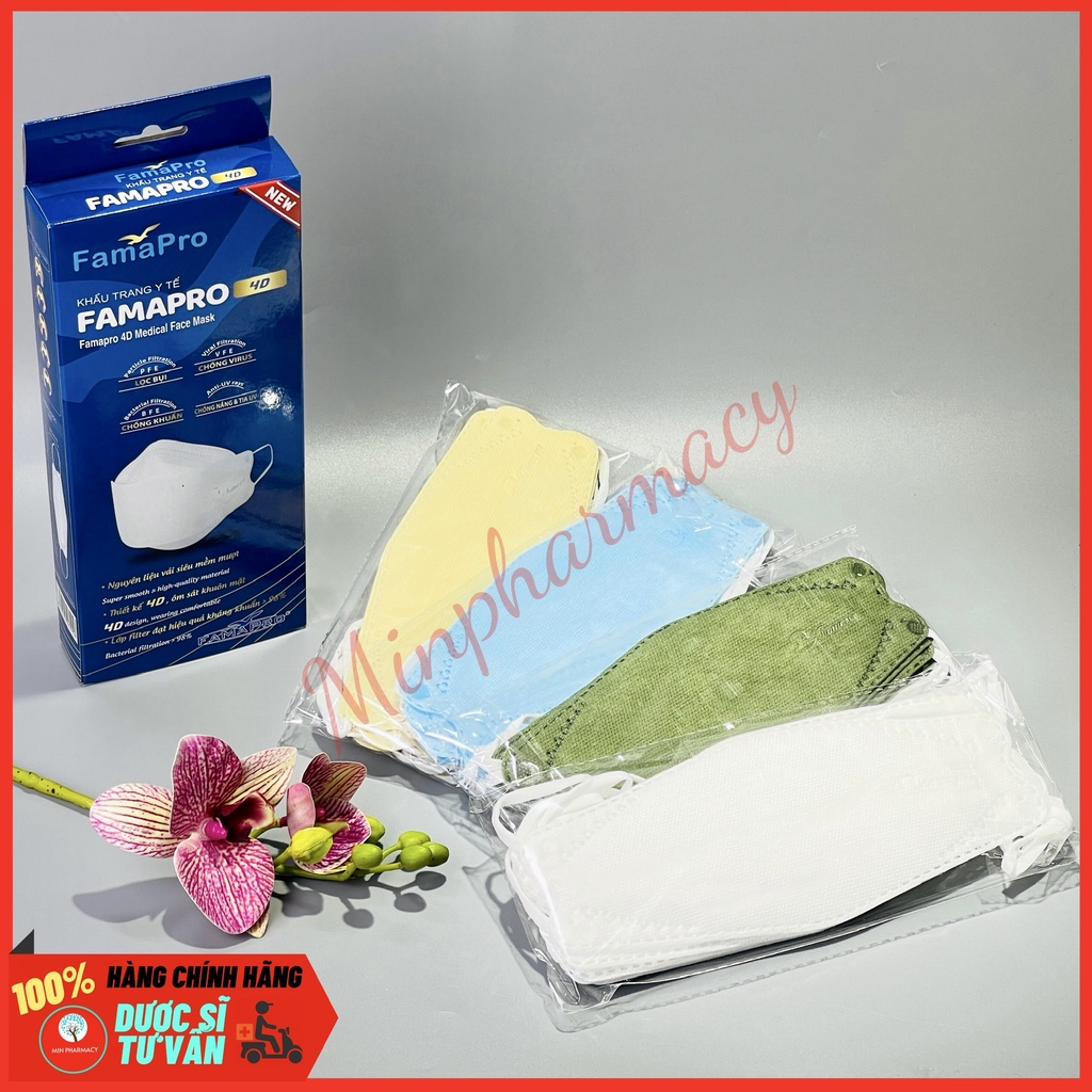 Khẩu Trang Y tế cao cấp mềm mịn FAMAPRO 4D NAM ANH 4D face mask (Hộp 10 cái) - Minpharmacy