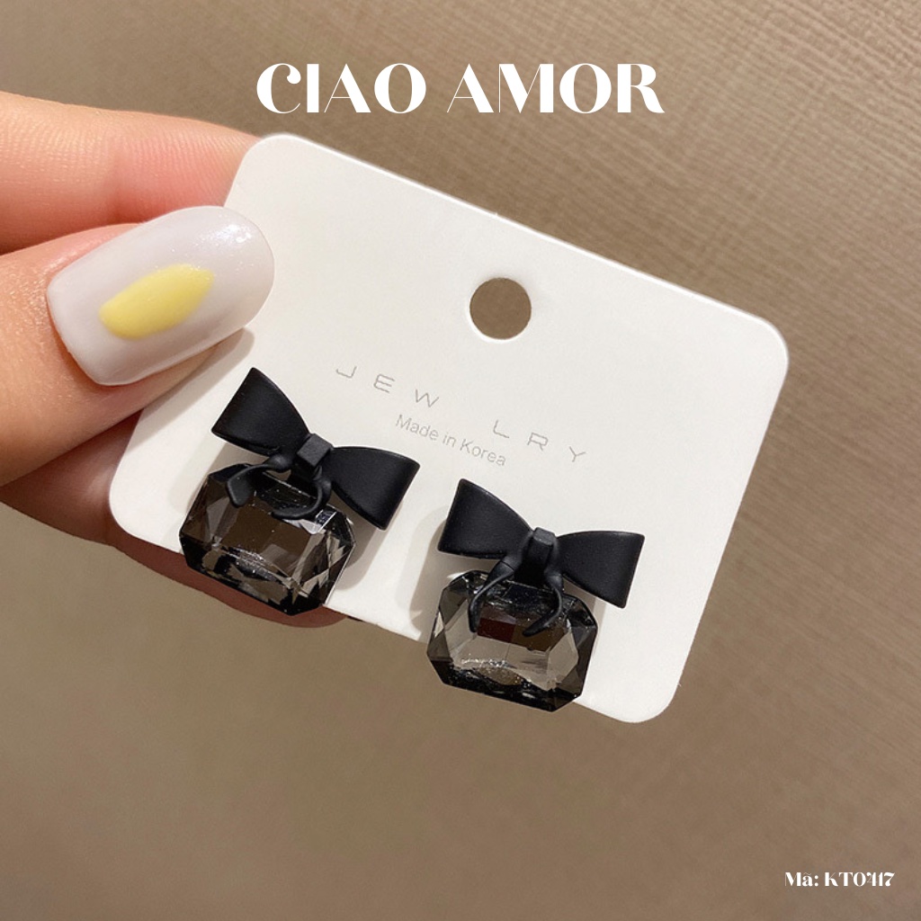 KT0417-Khuyên tai nữ, Bông tai nữ nơ đen cá tính tiểu thư Trang sức Ciao Amor