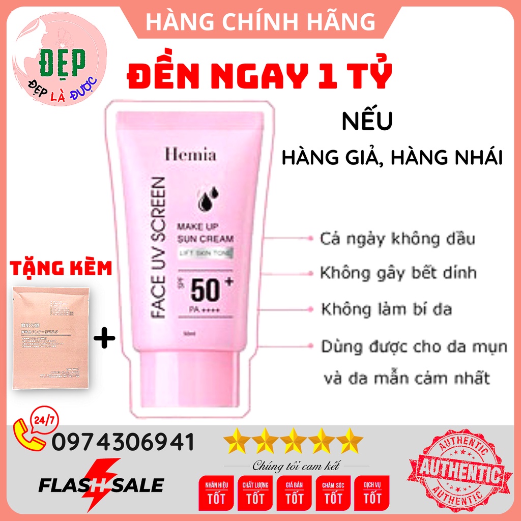 [CHÍNH HÃNG] Kem Chống Nắng HEMIA Nhập Khẩu Hàn Quốc Dưỡng Trắng Make up Bảo Vệ Da Chống Lão Hoá- Da Dầu, Da mụn, Da khô