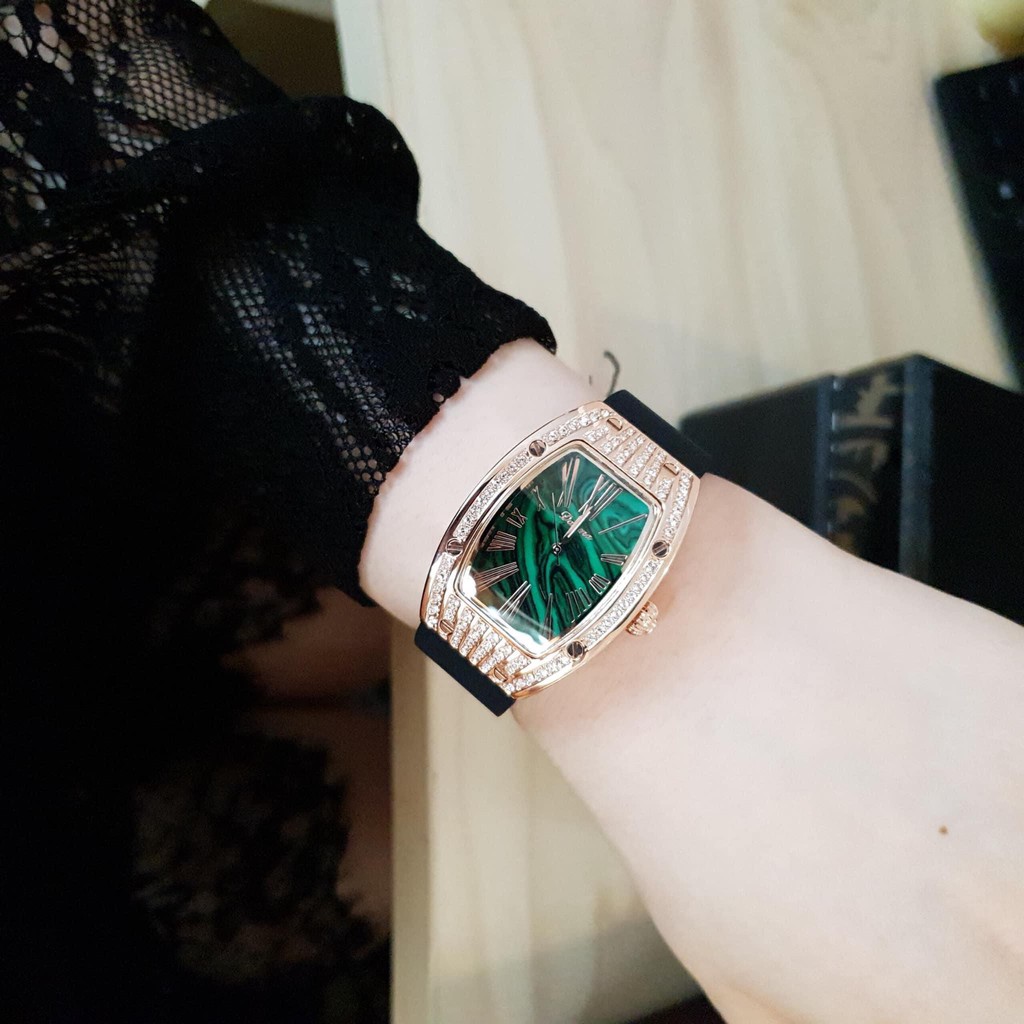 Đồng Hồ Davena Nữ Dây Silicon Đen Rose Gold Authentic 30x38mm
