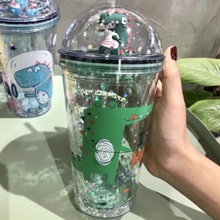 Bình nước giữ nhiệt 500ml 2 lớp khủng long cute