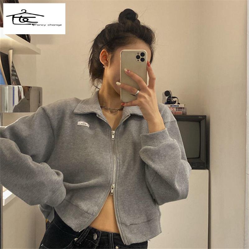 Hàng Có Sẵn Bán Chạy~Áo Khoác Có Dây Kéo Dáng Ngắn Dễ Phối Đồ Thời Trang Xuân Thu Phong Cách Mới Dành Cho Bạn Nữ 2022