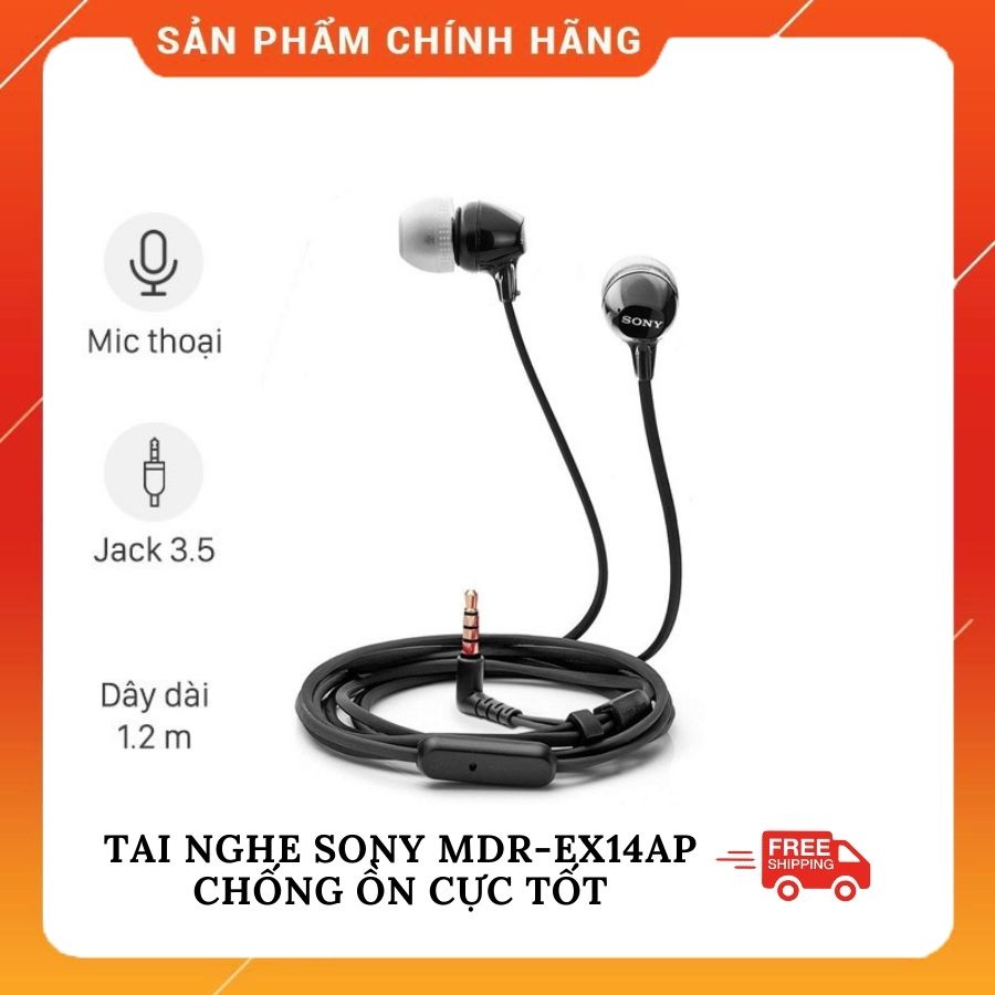 Tai nghe dây Sony MDR-EX14AP Jack chữ L 3.5mm có Mic cản tiếng ồn, chất âm hay , sống động - chính hãng full box