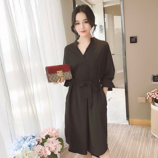 Đầm suông đen tay lỡ cột eo cực hot g696