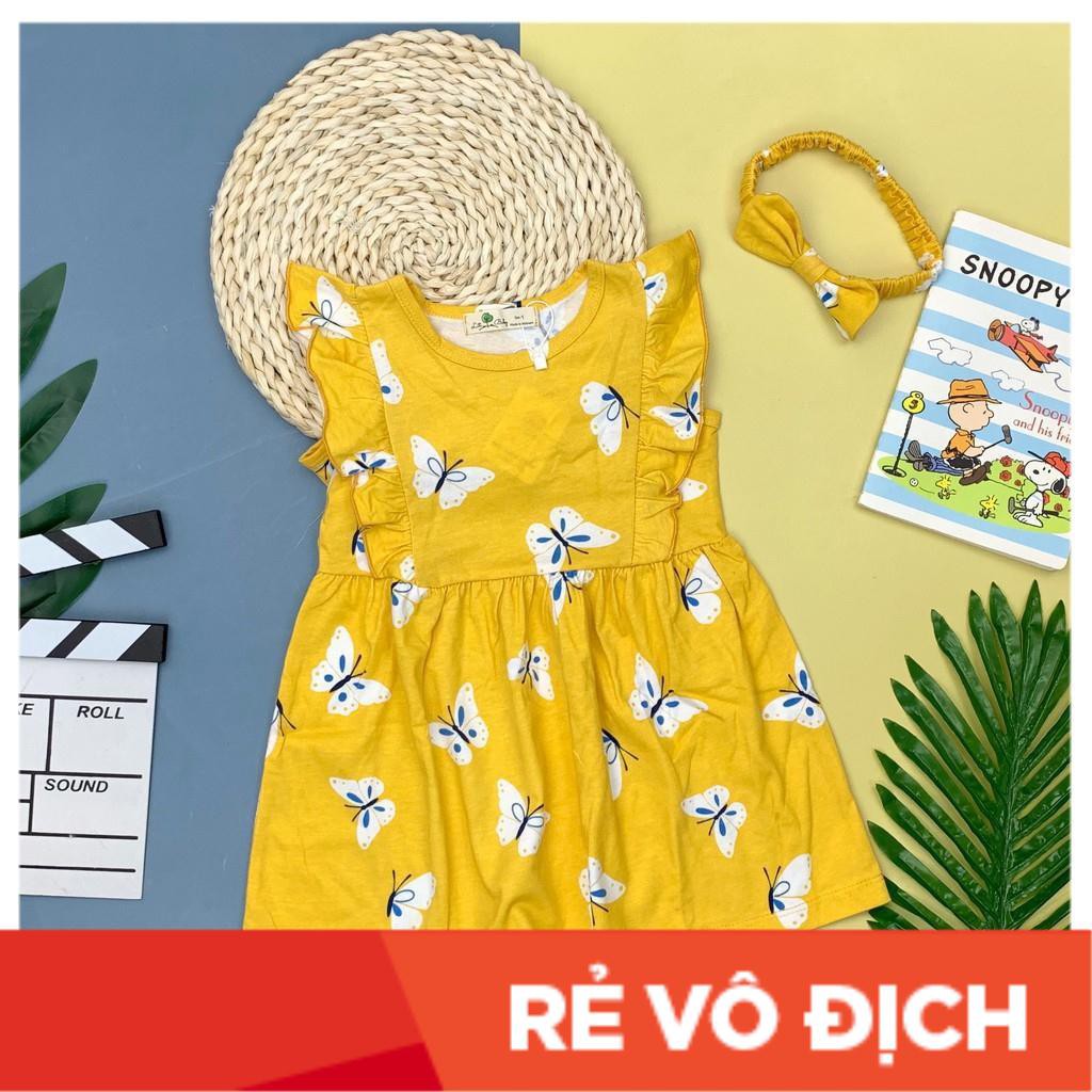 Váy cotton bèo ngực kèm băng đô hoa văn bé gái size 6-10T, cho bạn từ 18-30kg. Chất cotton siêu đẹp, mát, đanh tay