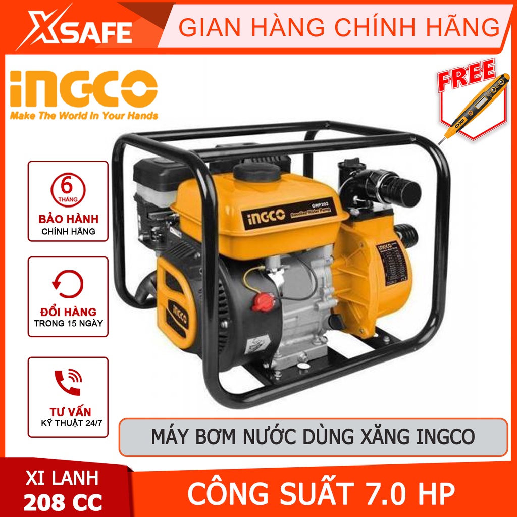 Máy bơm nước dùng xăng INGCO Máy bơm xăng 7.0HP, dung tích xilanh 208cc, dung tích bình nhiên liệu 3.6L - [XSAFE]