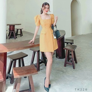 Đầm cổ vuông nút bọc 2 màu (kèm hình thật)