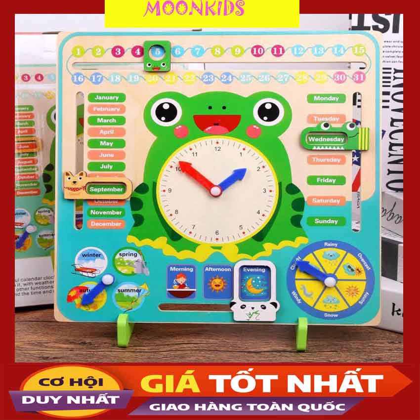 [Mã LIFETOYS1 giảm 30K đơn 99K] Đồng hồ ếch đa năng học giờ, thứ ngày tháng, thời tiết và các mùa cho bé