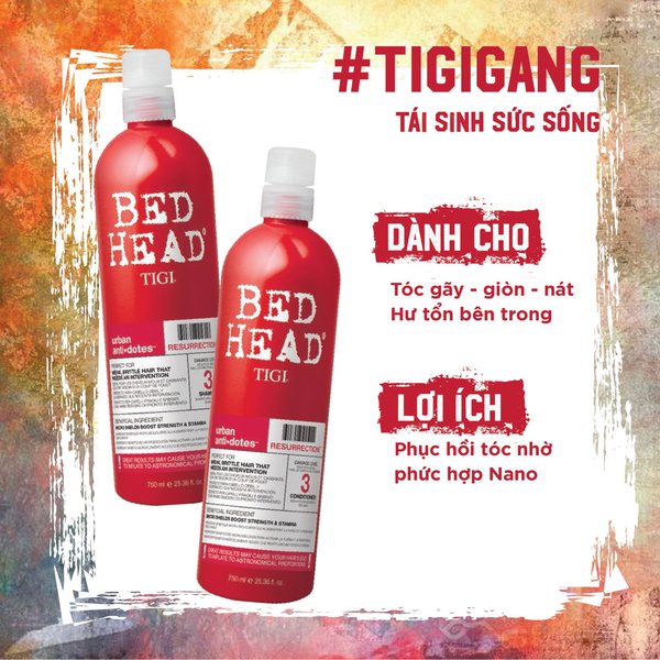 Cặp dầu gội dầu xả Tigi Bed Head Shampoo & Conditioner Tigi đỏ phục hồi hư tổn Linh Giang chính hãng