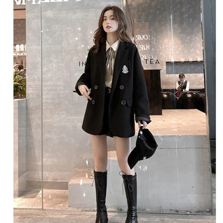 Ảnh thật 5 hình cuối-HC077.Áo khoác dạ thu đông huy hiệu phong cách Hàn Quốc