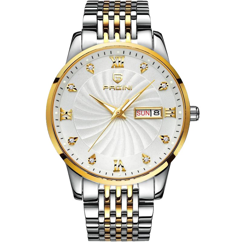 Đồng Hồ Nam PAGINI PA5588 Dây Thép Không Gỉ Cao Cấp Mặt Đính Đá -Kim Dạ Quang- Hiển Thị Ngày Tháng - Bảo Hành 12 Tháng