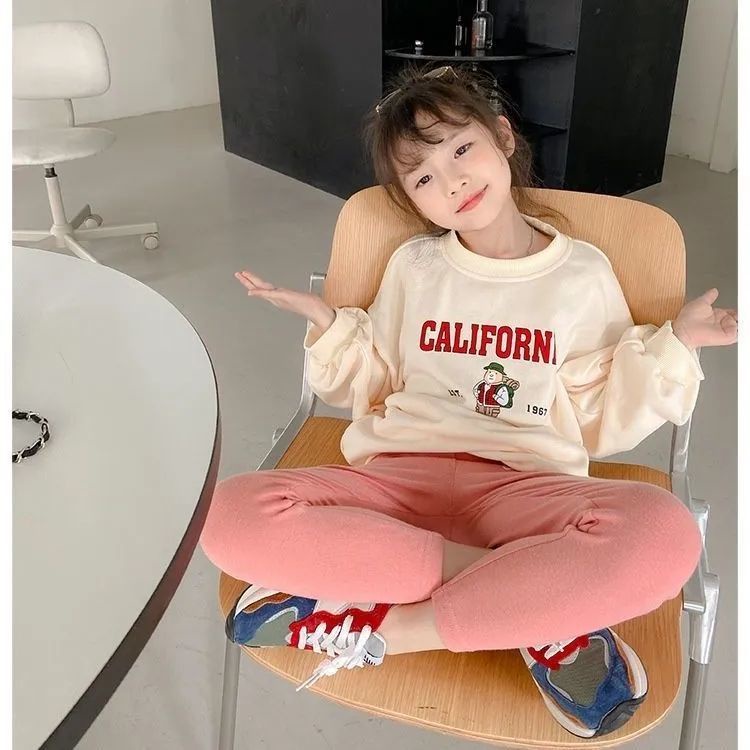 Quần legging dài MNGRL in họa tiết hoạt hình màu trơn thời trang Hàn Quốc cho bé gái