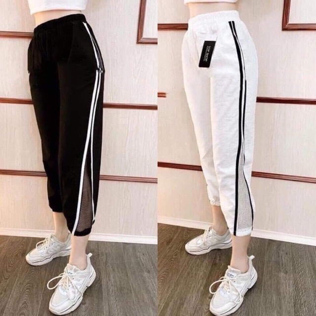 [ Phối Lưới - SIÊU HOT ] Quần jogger nữ phối lưới vải đũi siêu đẹp , quần thể thao phối lưới, quần baggy nữ