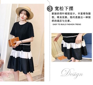 (Order) bigsize Đầm dáng xoè đuôi cá phối đen trắng