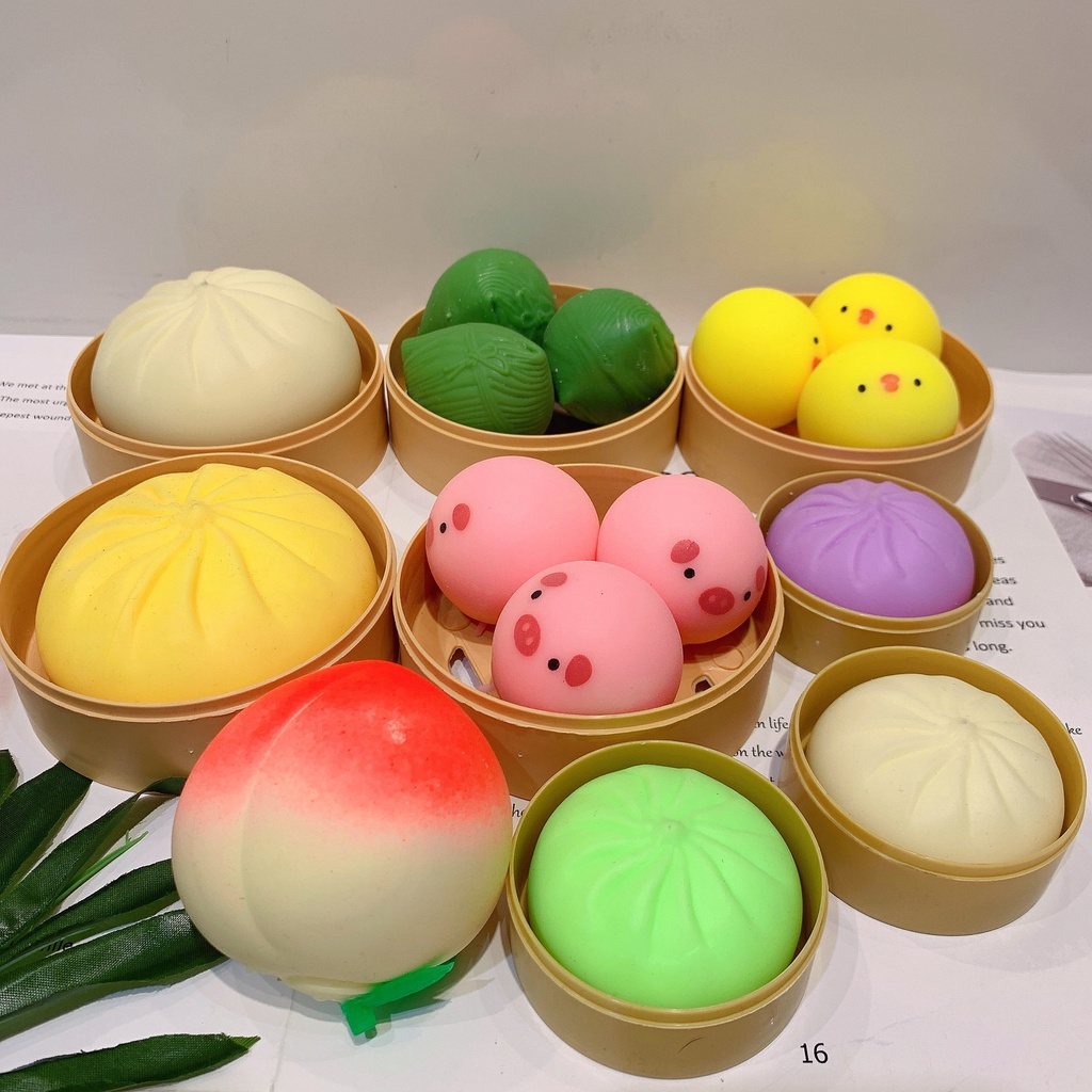 Squishy Mochi Bánh Bao mặt gấu bí ẩn mềm dễ thương chân thực giảm stress co dãn đàn hồi ngộ nghĩnh