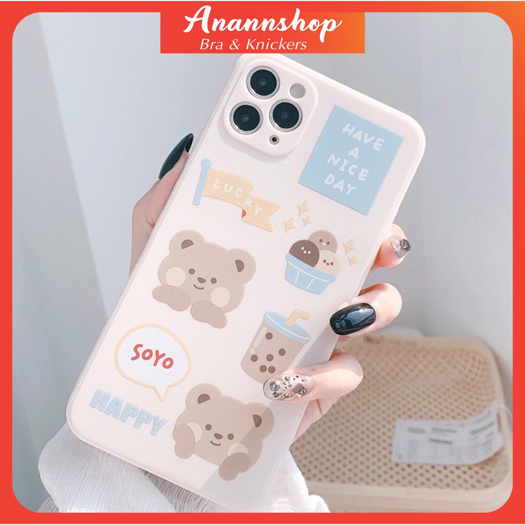 ỐP LƯNG IPHONE cạnh vuông viền nổi TBU Gấu Soyo 7plus/8/8plus/x/xr/xs/11/11pro/12/12pro/12promax