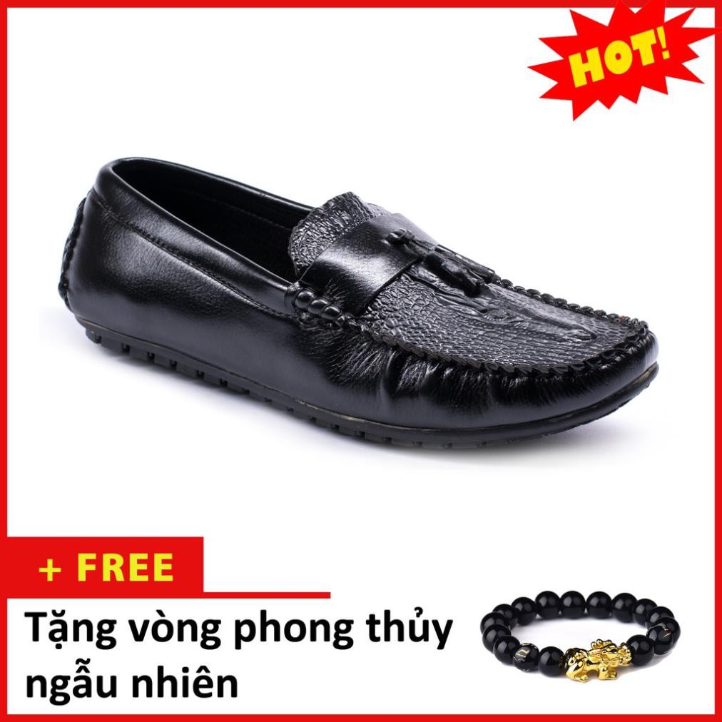 HOT!!! Giày Mọi Nam Đẹp Đế Khâu Có Chuông Vân Cá Sấu Màu Đen Sang Trọng - M117 (PT) TKS31