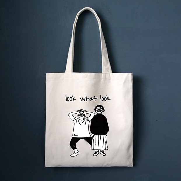 Túi xách canvas in chữ phong cách Hàn Quốc cho nữ