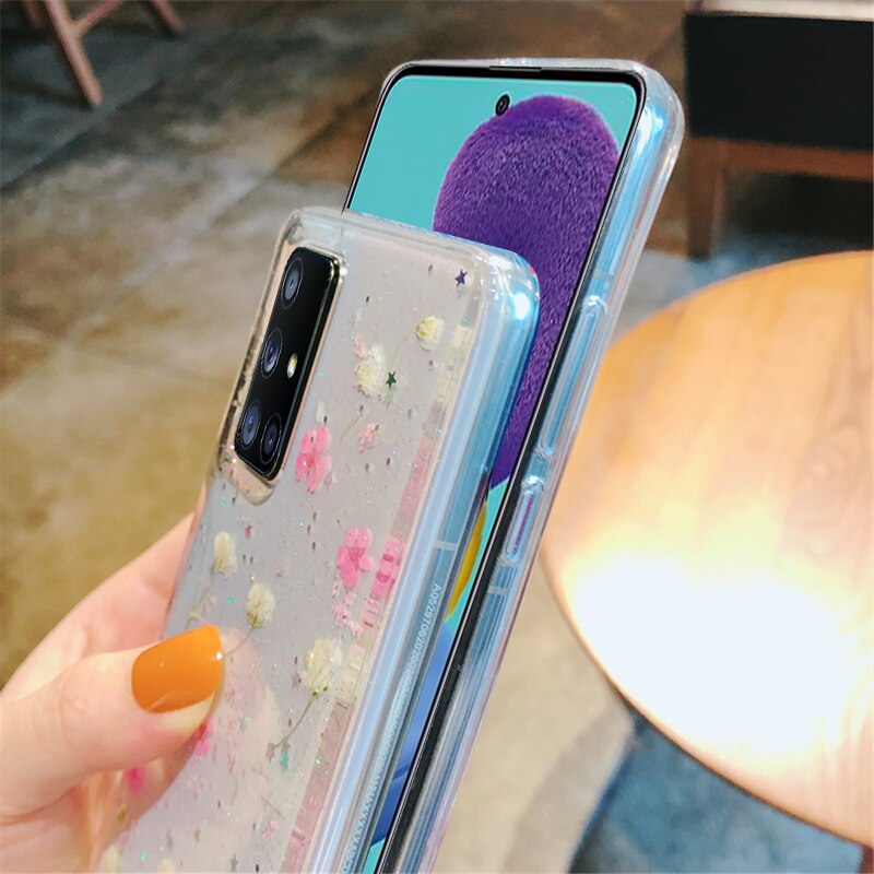 Ốp Điện Thoại Epoxy Mềm Trong Suốt Phối Hoa Khô Cho Samsung Galaxy A51 A71 A50 A70 A30s A50s A20s A10s A21s A12 A32 A42 A52 A72 A80 A90