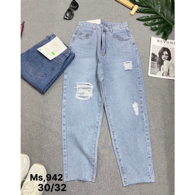 Quần Baggy Jean Nữ Lưng Cao Chuẩn Phom rách kiểu Lai Cuốn
