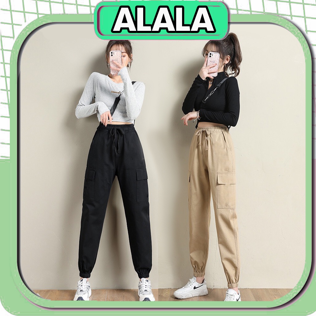 Quần jogger túi hộp nữ thể thao from rộng vải gió dù Hàn Quốc co giãn phong cách quần thể thao nữ bo gấu tập nhảy