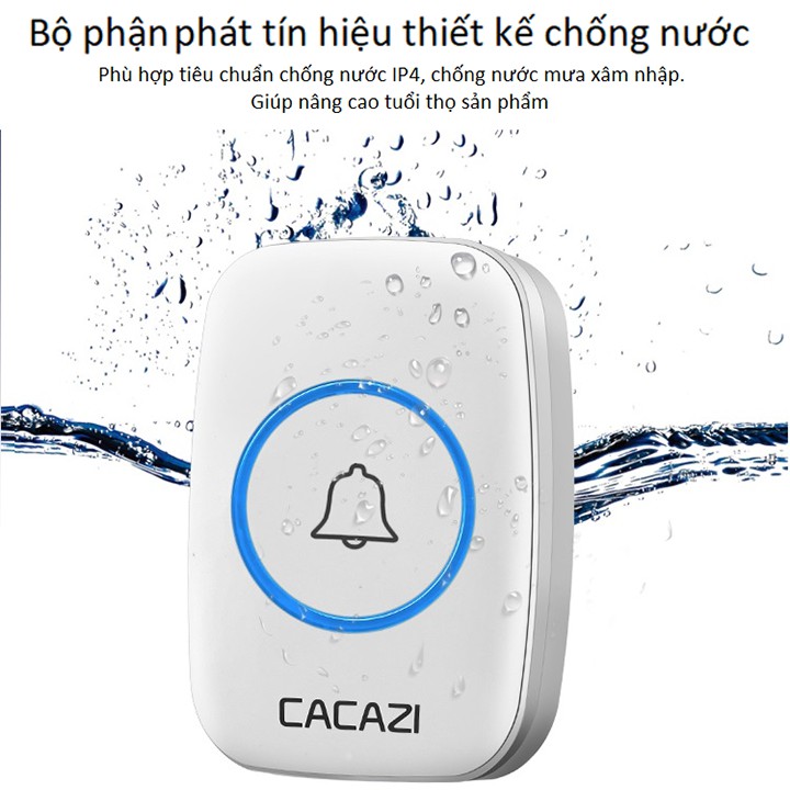 Chuông cửa không dây chống nước thông minh Cacazi A10 - 36 kiểu nhạc chuông (1 chuông + 1 bấm) Màu Ngẫu Nhiên