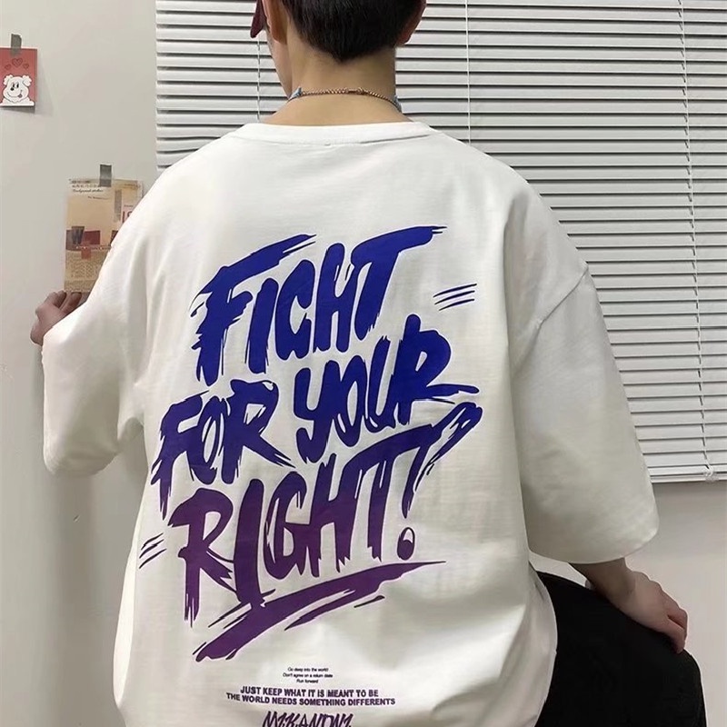 【M-8XL】Áo Thun Nam In Chữ Xu Hướng Hip Hop Đường Phố Mới