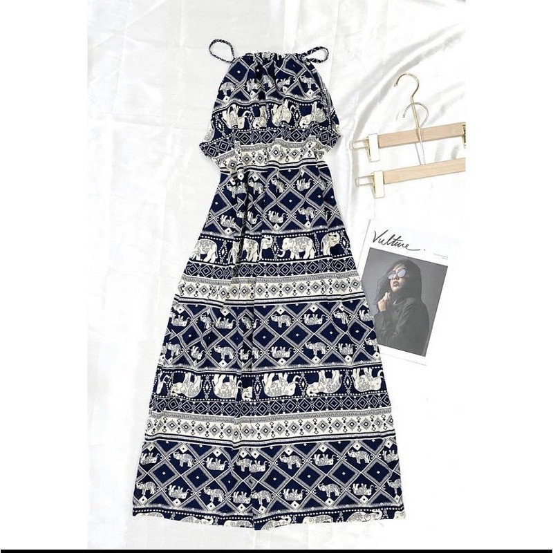 [Mã WAMT1505 giảm 10K đơn 0K] Váy lanh 2 dây thổ cẩm cổ yếm