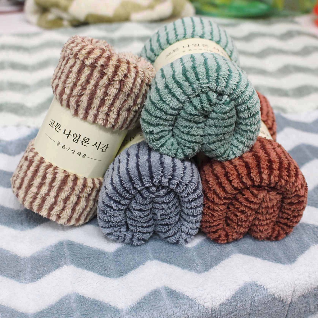 Khăn Mặt Lông Cừu Xuất Hàn Hanoitex Họa Tiết Sóng Siêu Mềm Mại Kích Thước 30*50cm