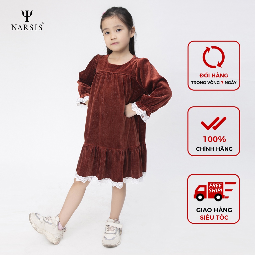Váy đông bé gái Narsis KB0021 nhung màu bã trầu