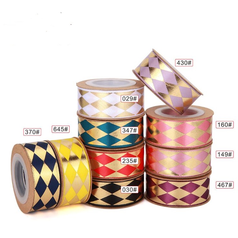 Cuộn Dây Ruy Băng In Họa Tiết Kim Cương 8Yard 2.5cm Màu Đỏ / Hồng Làm Hộp Quà Tặng