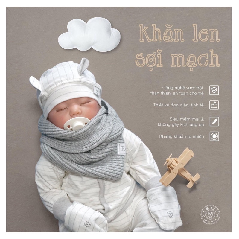 Khăn len sợi mạch màu tây, siêu mềm, kháng khuẩn cho bé