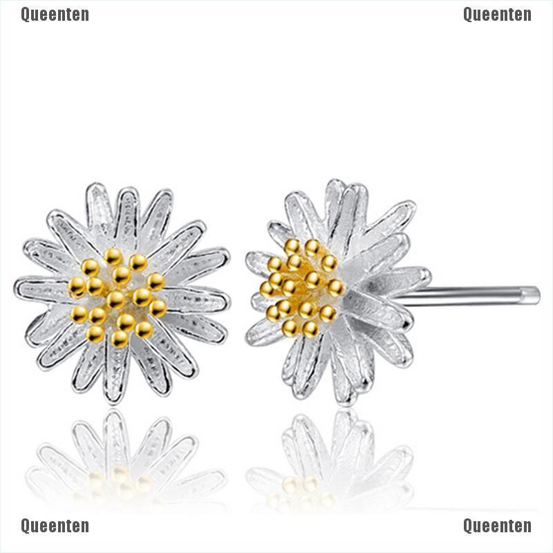 ★Queen★Fashion Jewelry 925 Sterling Silver Chrysanthemum Daisy Shape Ear Stud Earrings
