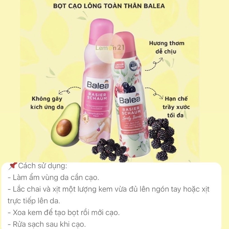 Bọt tẩy lông, gel cạo lông, kem dưỡng sau cạo lông, kem tẩy lông Balea của Đức- Nội địa Đức Đủ Bill