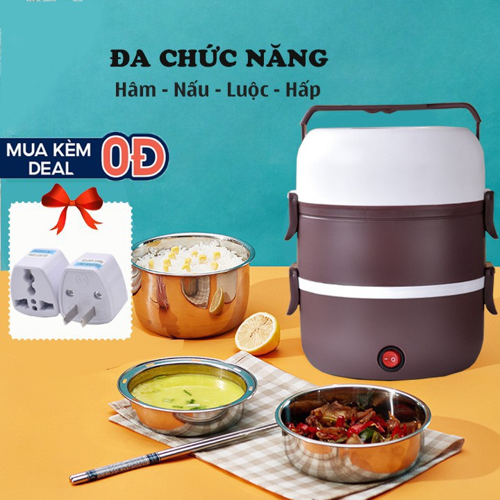 Hộp đựng cơm cắm điện inox 3 ngăn STAR BOX- B046 cặp lồng giữ nhiệt hâm nóng thức ăn