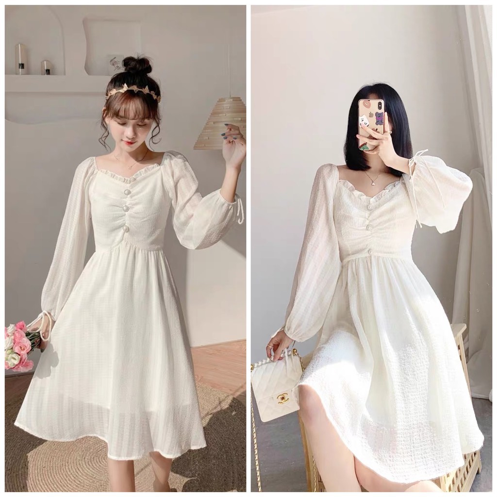 Váy tiểu thư ulzzang khuy ngọc cao cấp - V13 – Blue Girl-[Mã SKAMCLU10 giảm 7% tối đa 20K CÓ FEEDBACK]