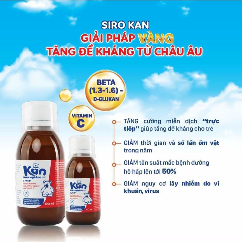 Siro Kan imunoglukan PH4 (chai 120ml) nhập khẩu châu âu - Tăng đề kháng, tăng miễn dịch cho bé yêu