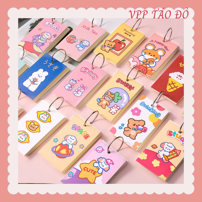 Thẻ còng flash card 80 tờ ghi chú học từ vựng nhiều mẫu siêu xinh - VPP Táo Đỏ