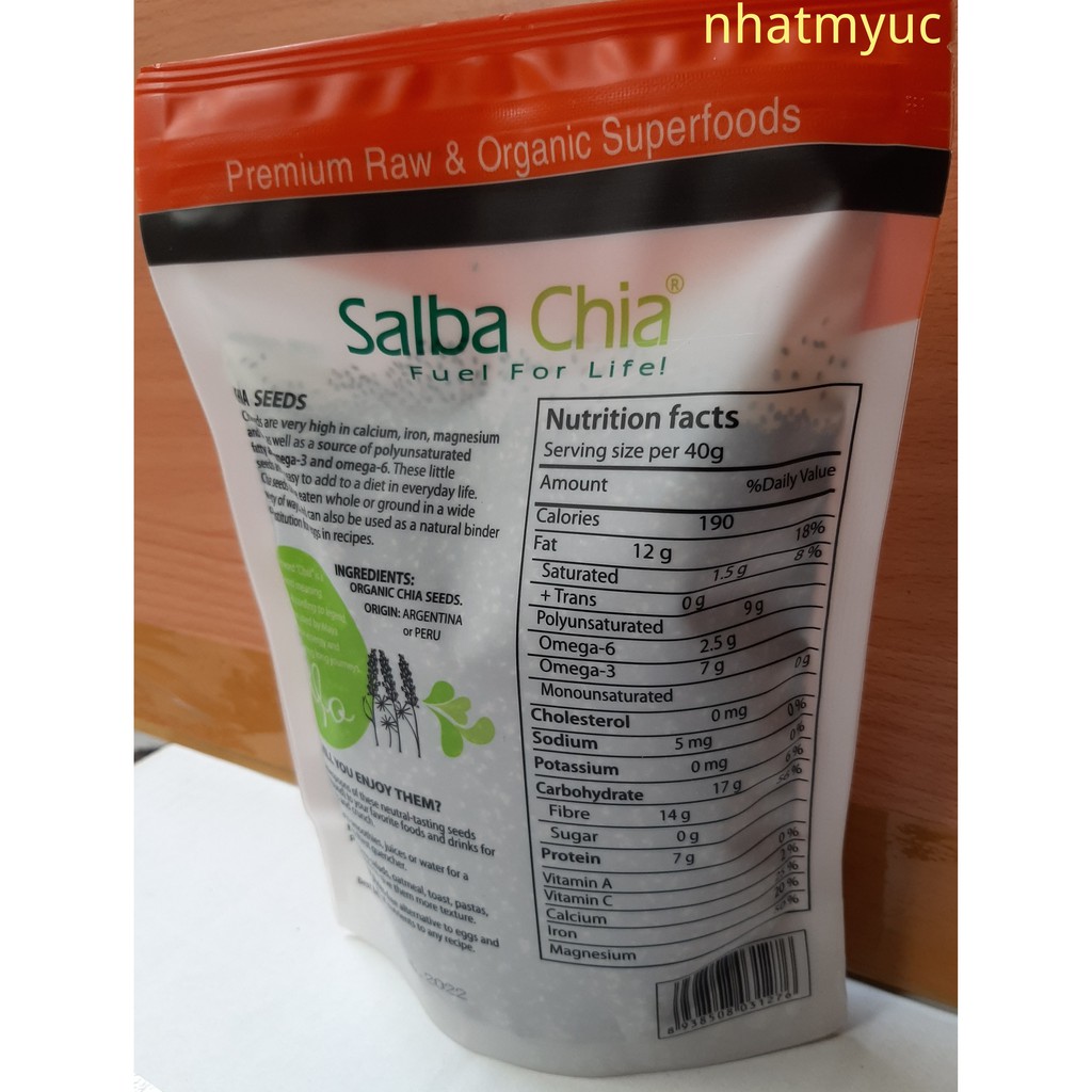 Hạt chia – Salba HỮU CƠ chia organic 450g date 6 2022