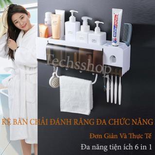 [Xả kho + free ship]  KỆ ĐỂ BÀN CHẢI NHẢ KEM ĐÁNH RĂNG ĐA CHỨC NĂNG 6 IN 1 - Loại 02 cốc Loại 3 cốc và 4 cốc