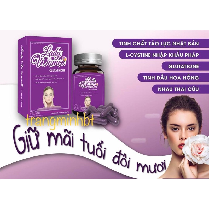 Lady Women - Hỗ trợ tăng cường khả năng oxy hoá, giảm nguy cơ lão hoá da, sạm da, giúp da sáng mịn ( Hộp 30viên )